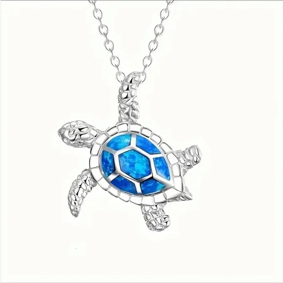 ⚠️Clearance Royal Blue Turtle Pendant Silver Necklace SS - Picture 3 of 4